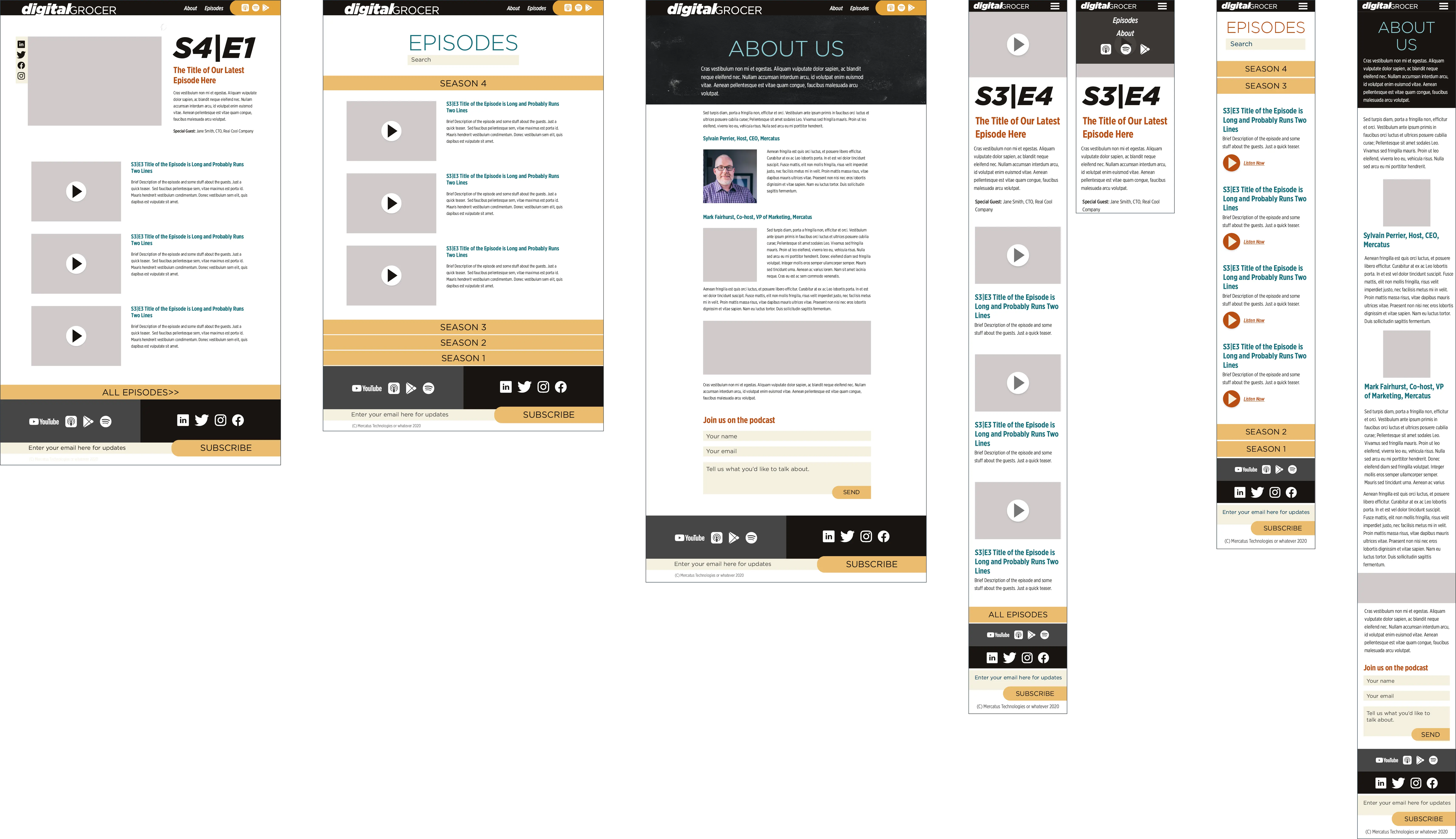 Wireframes of website on desktop and mobile